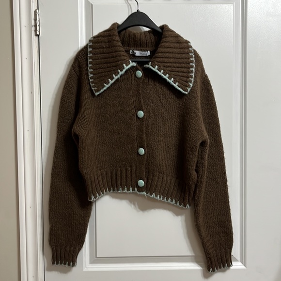 Zara Contrast Topstitching Knit Cardigan - Picture 8 of 16